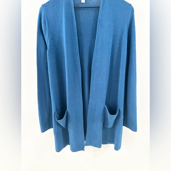J. Jill Open Front Wool Silk Blend Long Line Cardigan Blue Size Small - Picture 4 of 6